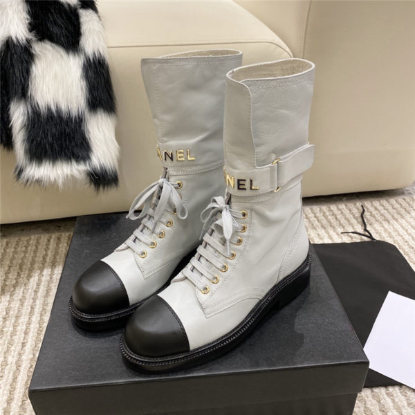 chanel metal letter logo ankle boots