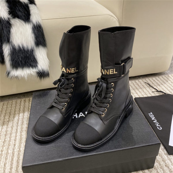 chanel metal letter logo ankle boots