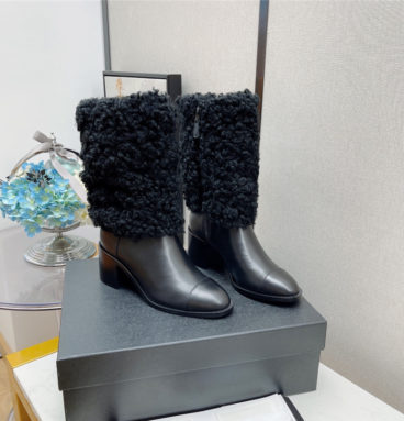 chanel thick heel ankel boots