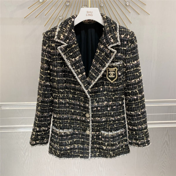 chanel vintage wool badge coat