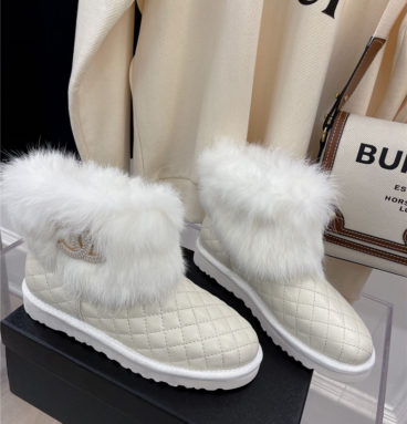 chanel rabbit fur logo snow boots