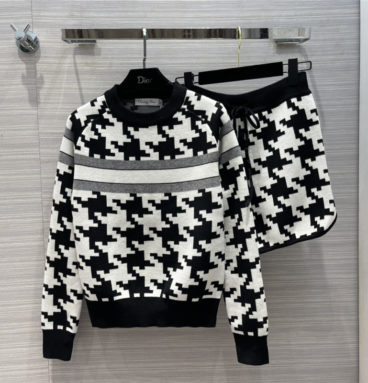 dior black and white houndstooth sweater suit