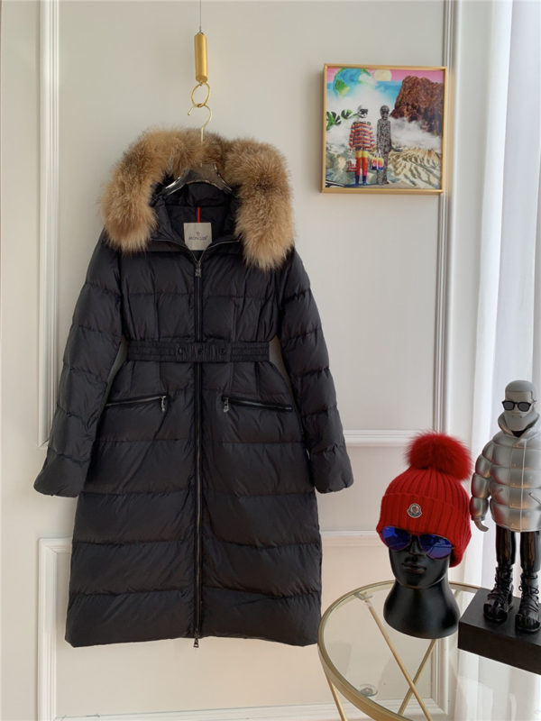 moncler hooded fur collar waist down jacket