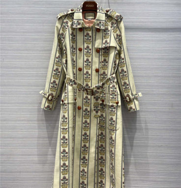 gucci 100th anniversary striped print long trench coat