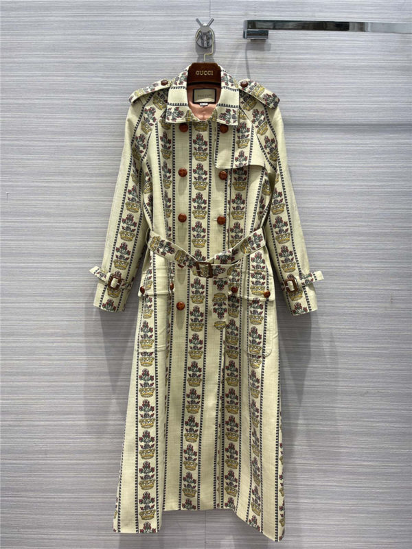 gucci 100th anniversary striped print long trench coat