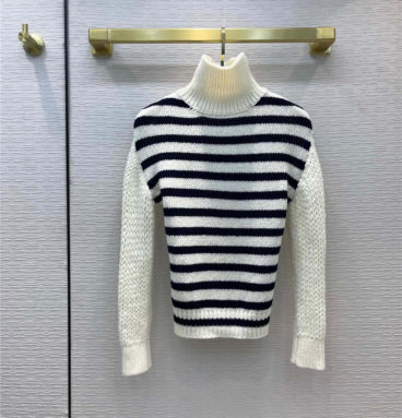 dior striped turtleneck open back knitted sweater