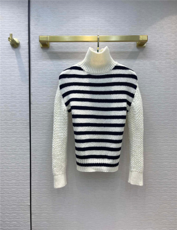 dior striped turtleneck open back knitted sweater
