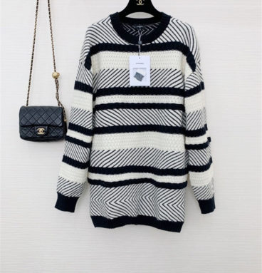 chanel striped logo sweater