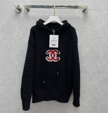 chanel logo hooded knitted sweater