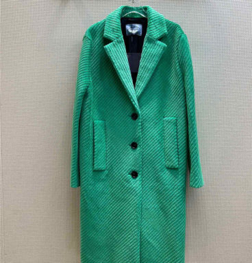 prada green long-sleeved V-neck coat