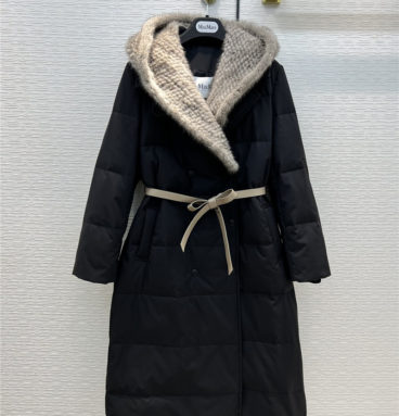maxmara mink fur hooded long down jacket