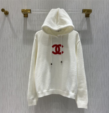 chanel red logo hooded cardigan
