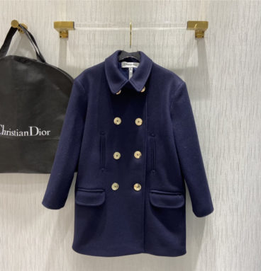 dior dark blue double-breasted wool coat
