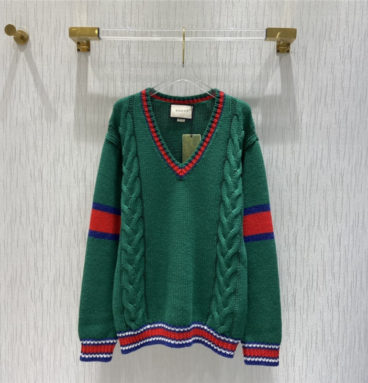 gucci V neck green sweater