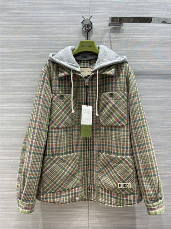 gucci plaid sweater hooded jacket coat