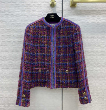chanel purple tweed check coat