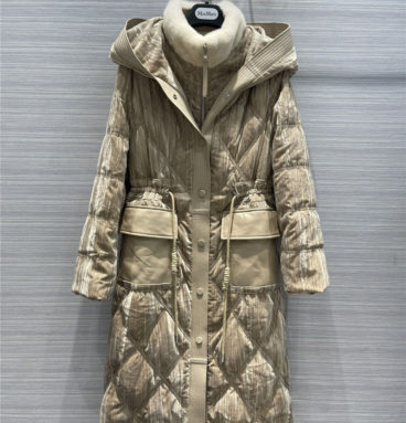 maxmara mink fur collar hooded long down jacket