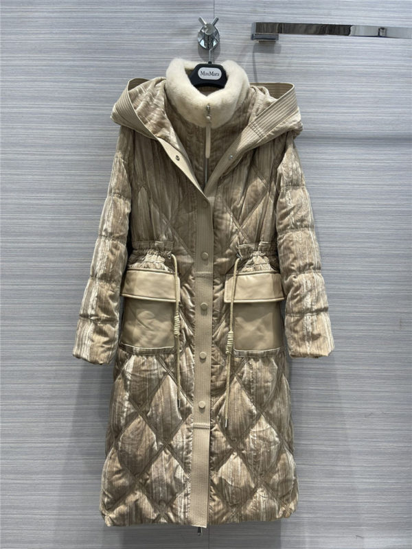 maxmara mink fur collar hooded long down jacket