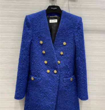 ysl tweed V-neck mid-length coat