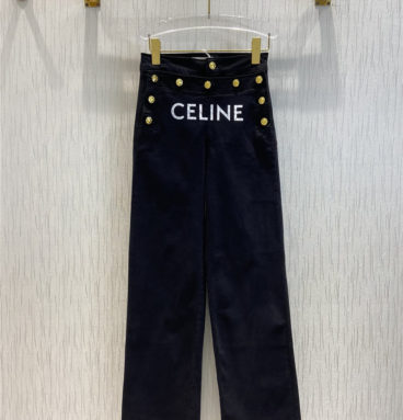 celine gold button print jeans