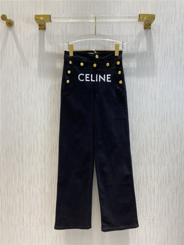 celine gold button print jeans