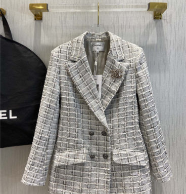 chanel gray plaid tweed blazer