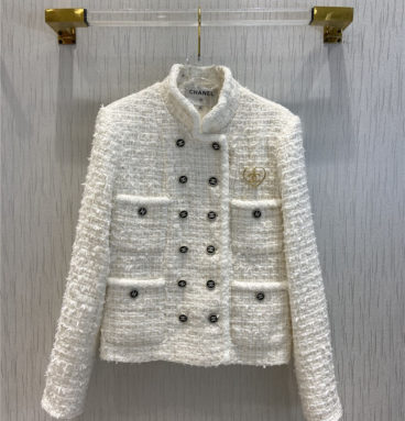 chanel double breasted stand collar coat