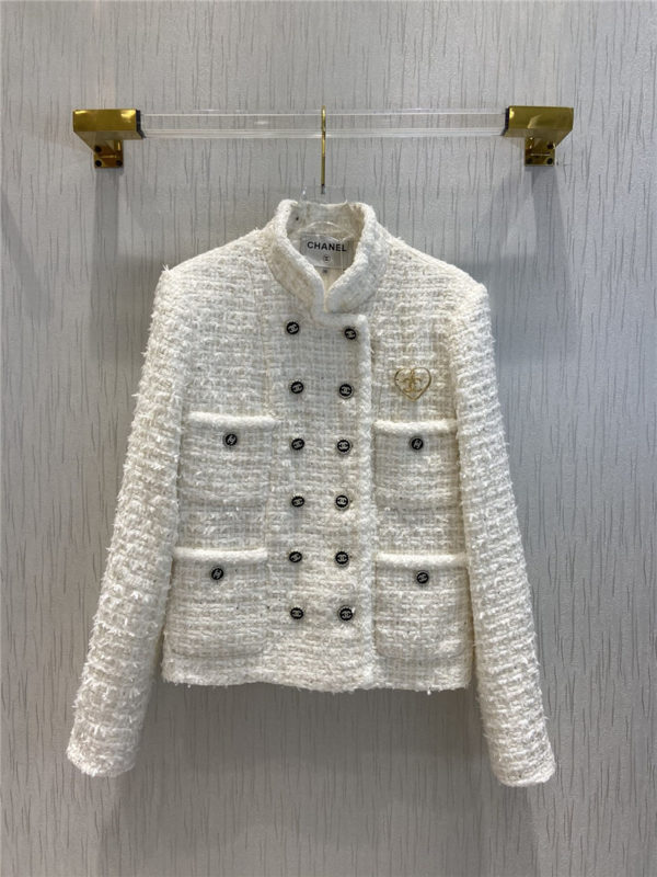 chanel double breasted stand collar coat