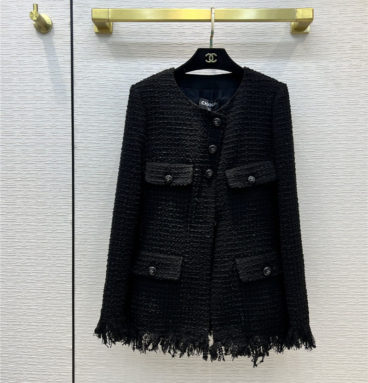 chanel frayed black tweed jacket