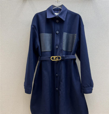 fendi navy blue mid-length trench coat