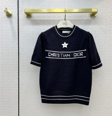 dior star-embroidered short-sleeve knitted sweater