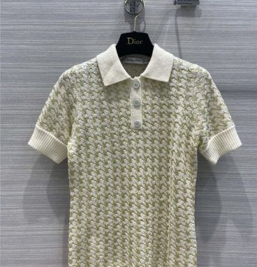 dior houndstooth cashmere short-sleeve sweater