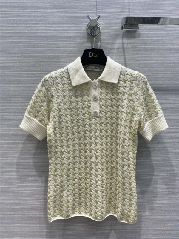 dior houndstooth cashmere short-sleeve sweater
