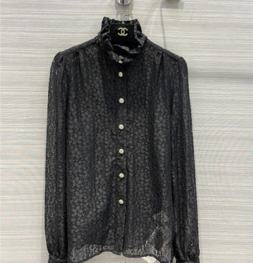 chanel stand collar lace shirt