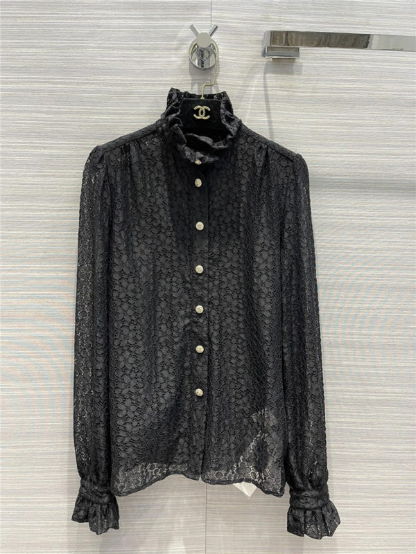 chanel stand collar lace shirt