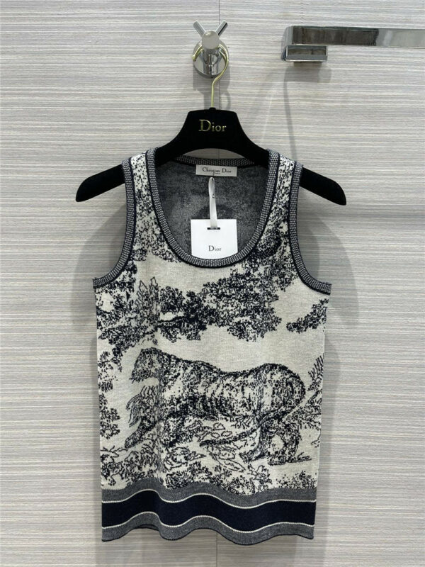 dior jungle animal embroidered wool-knit vest