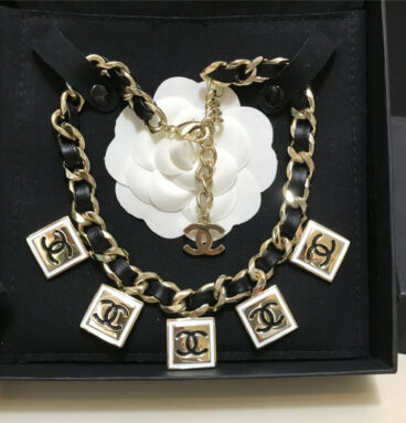 chanel square cc leather necklace
