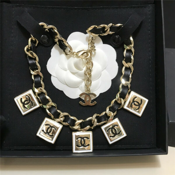 chanel square cc leather necklace