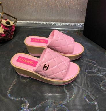 chanel embroidered wedge platform slippers