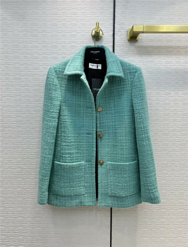 ysl tweed lapel mid-length coat