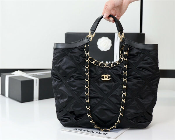 chanel black nylon shopping bag