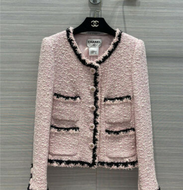 chanel tweed pink classic mid-sleeve coat