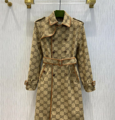 gucci GG jacquard leather-trimmed trench coat