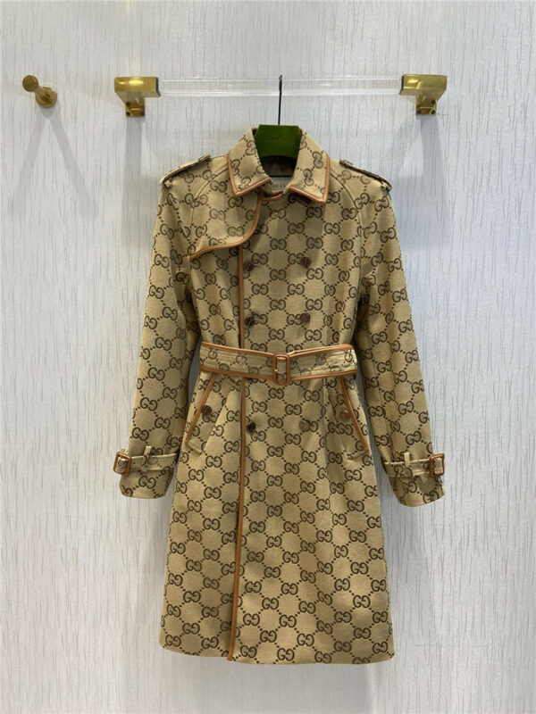 gucci GG jacquard leather-trimmed trench coat