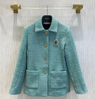 ysl tweed lapel mid-length coat