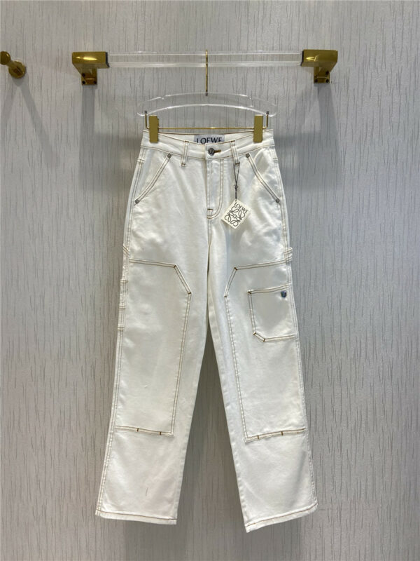 loewe embroidered white jeans