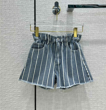 miumiu embroidered striped denim shorts