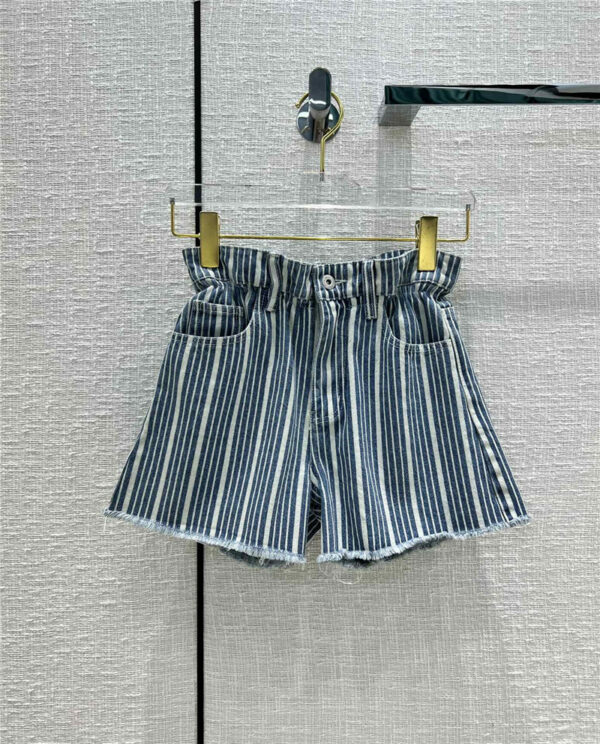 miumiu embroidered striped denim shorts