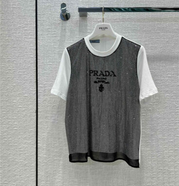 prada crystal-paneled cotton t shirt