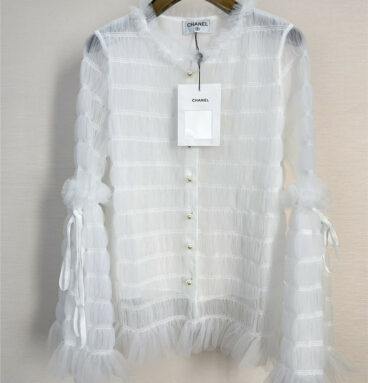 chanel mesh flared sleeve top